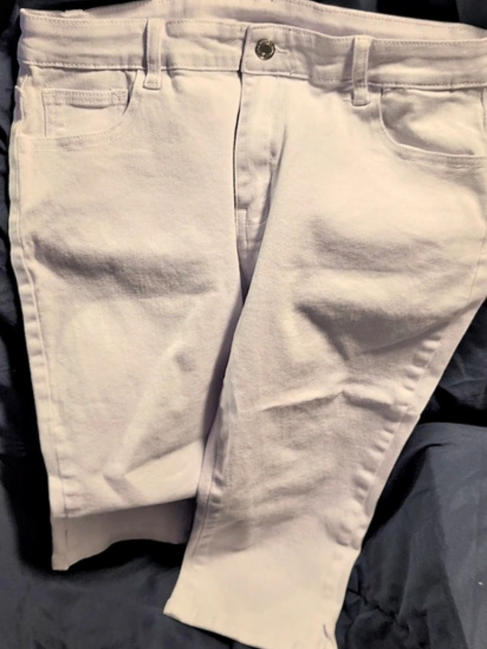 SHEIN Solid Skinny Jeans Capri Jeans in White Size Large